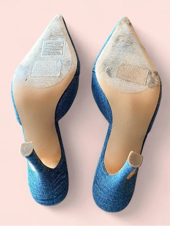 Fashion Nova Light Blue Denim Pointed Mule Heels with Stud Details - Picture 2 of 3